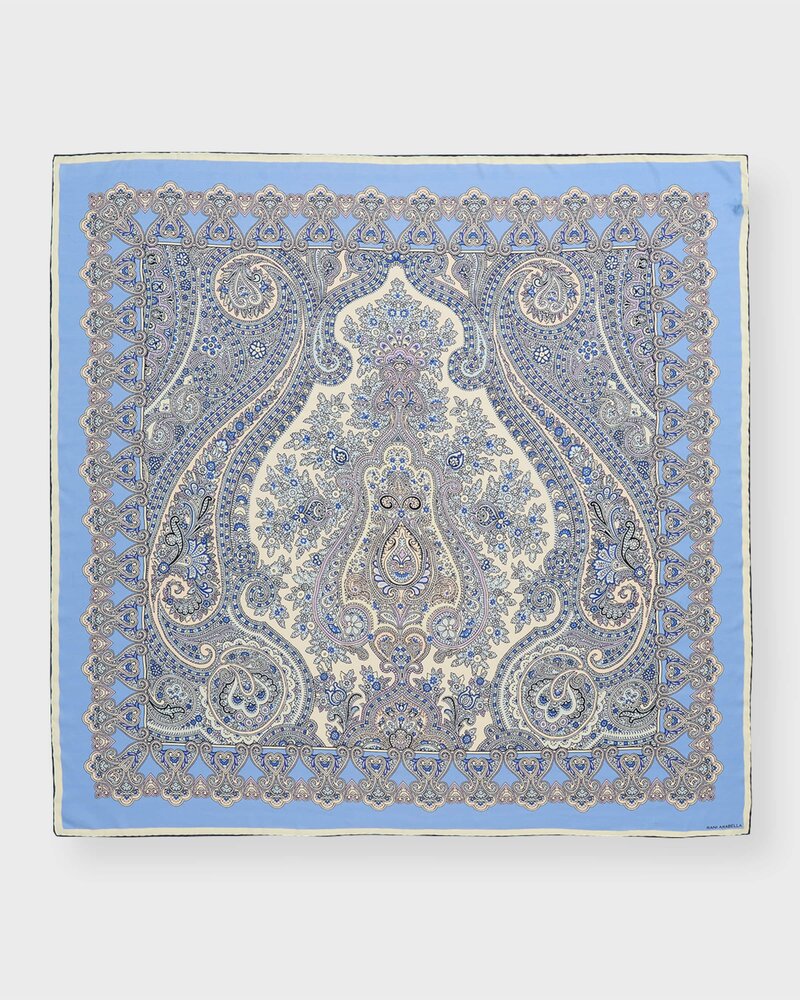 CASHMERE PRINTED SCARF: PAISLEY: LIGHT BLUE