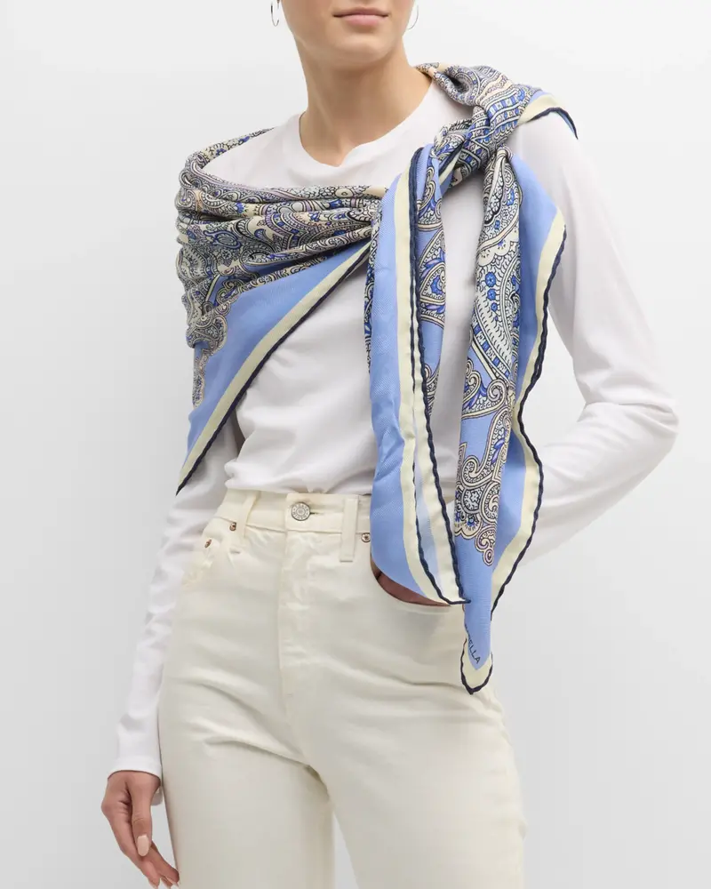 CASHMERE PRINTED SCARF: PAISLEY: LIGHT BLUE