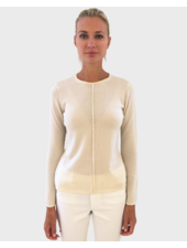LS KNITTED CREW WITH CENTER PIPING: IVORY