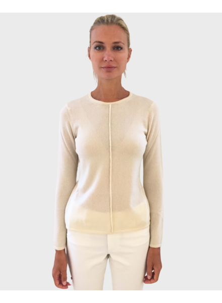 LS KNITTED CREW WITH CENTER PIPING: IVORY