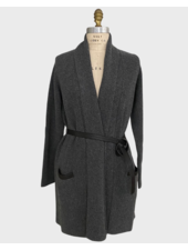 SHAWL COLLAR CARDIGAN WITH LEATHER ACCENTS, ANTHRACITE