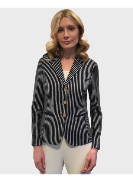 3 BUTTON BLAZER WITH LEATHER DETAILS: NAVY-BLUE PLAID