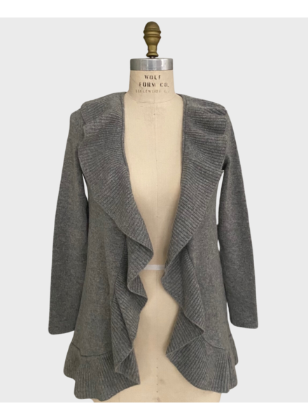 CASHMERE RUFFLED HEM OPEN CARDIGAN, GRAY