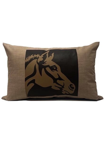 WOOL - LEATHER HORSE 16" X24" PILLOW: BROWN