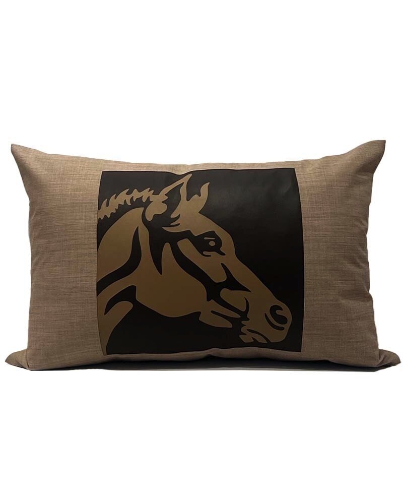 WOOL - LEATHER HORSE 16" X24" PILLOW: BROWN