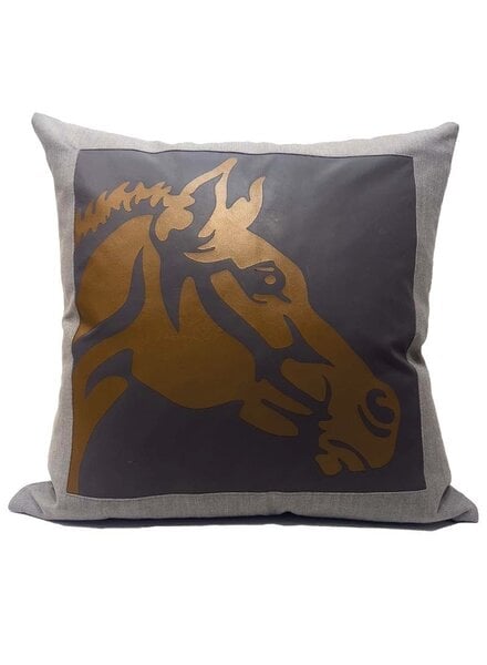 HORSE WOOL-LEATHER PILLOW: 21" X 21": GRAY