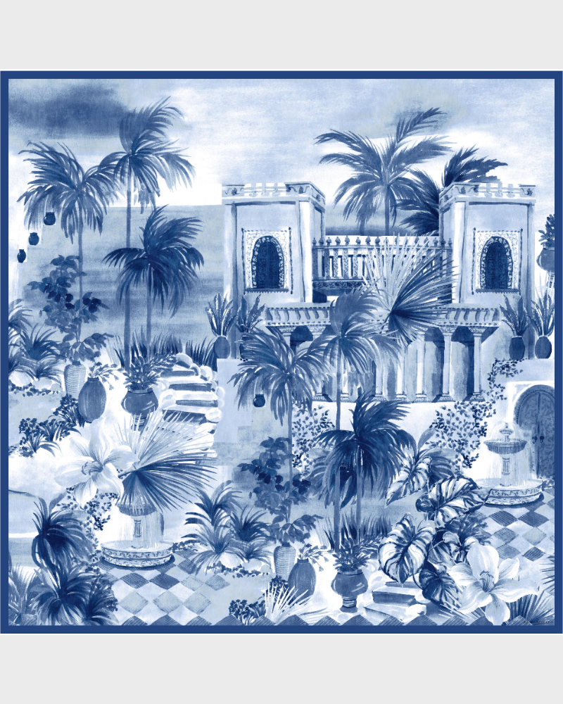 CASHMERE PRINTED SCARF: ROMA: BLUE