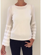 CASHMERE CREWNECK SWEATER WITH RUFFLES: IVORY
