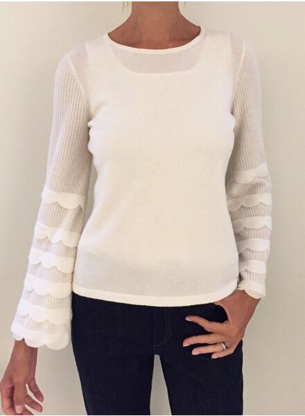 CASHMERE CREWNECK SWEATER WITH RUFFLES: IVORY