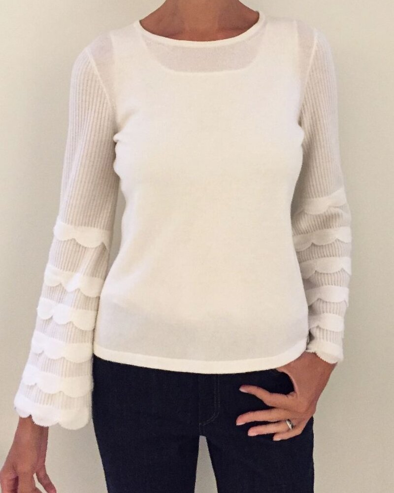CASHMERE CREWNECK SWEATER WITH RUFFLES: IVORY