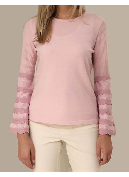 CASHMERE CREWNECK SWEATER WITH RUFFLES: PINK