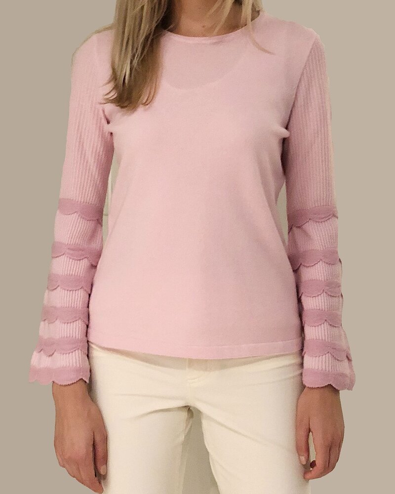 CASHMERE CREWNECK SWEATER WITH RUFFLES: PINK