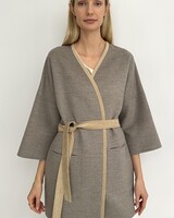 CASHMERE DOUBLE FACE REVERSIBLE JACKET: FOGBLUE-TAUPE