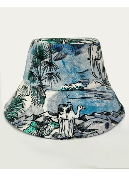 PRINTED COTTON  BUCKET HAT: CAIRO: BLUE