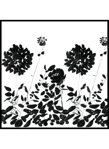 CASHMERE PRINTED SCARF: PLACED FLOWER: BLACK AND WHITE