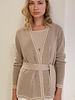 COTTON-LUREX V-NECK OPEN CARDIGAN W/ BELT: SAND-SILVER