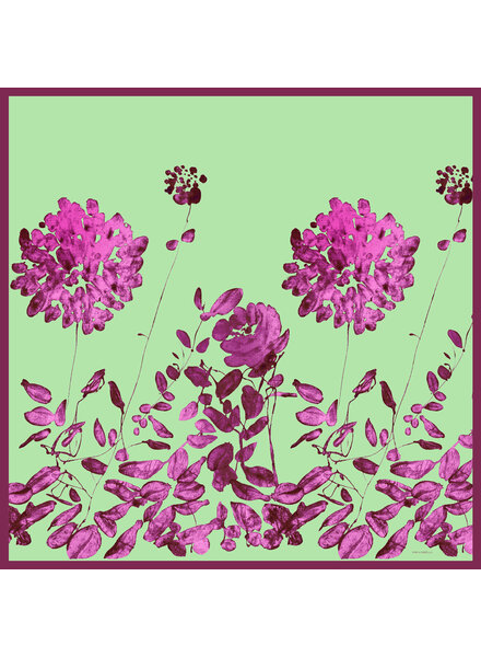 CASHMERE PRINTED SCARF: PLACED FLOWER: GREEN AND PINK