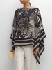 CASHMERE  PRINTED PONCHO: AMAZONIA: BLACK