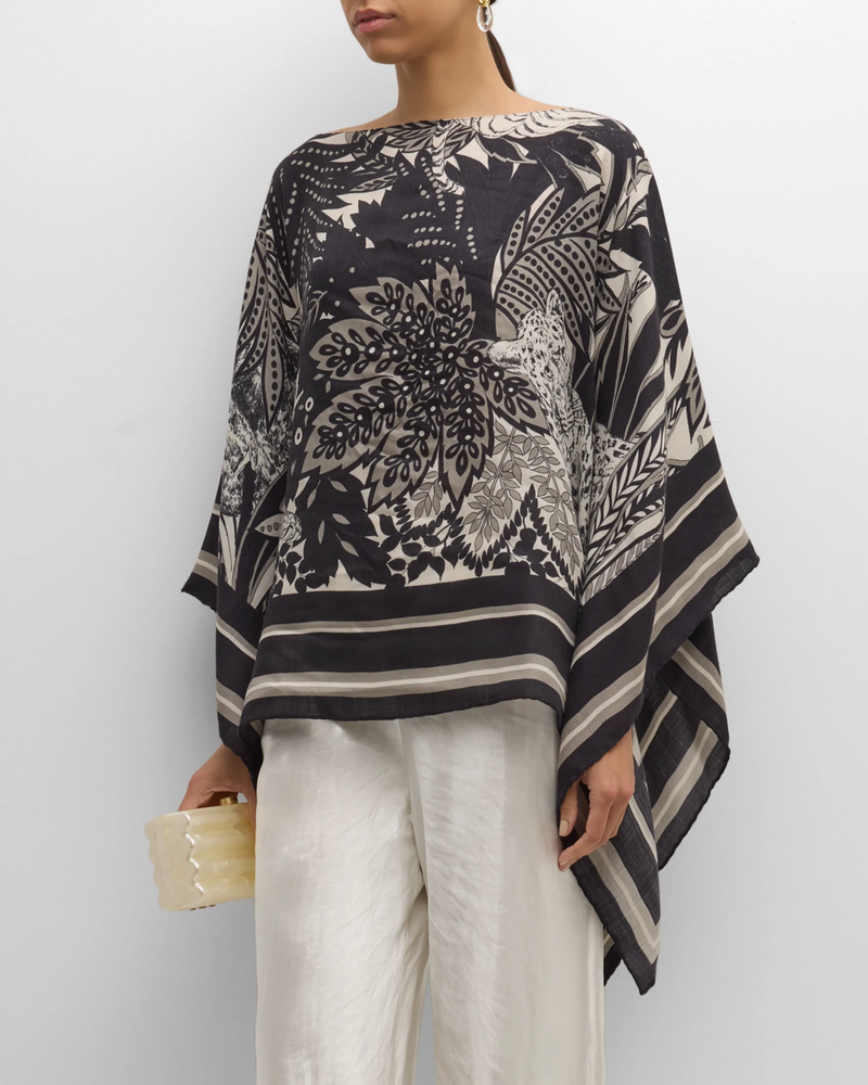 CASHMERE  PRINTED PONCHO: AMAZONIA: BLACK