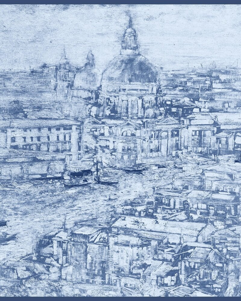 CASHMERE PRINTED SHAWL: VENICE: BLUE