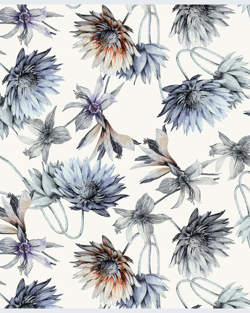CASHMERE PRINTED SCARF: DAHLIA: IVORY
