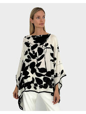 CASHMERE PRINTED PONCHO: ORTENSIA: BLACK