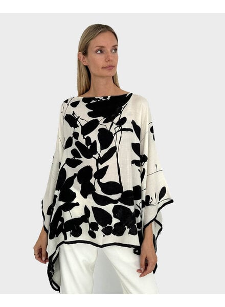 CASHMERE PRINTED PONCHO: ORTENSIA: BLACK