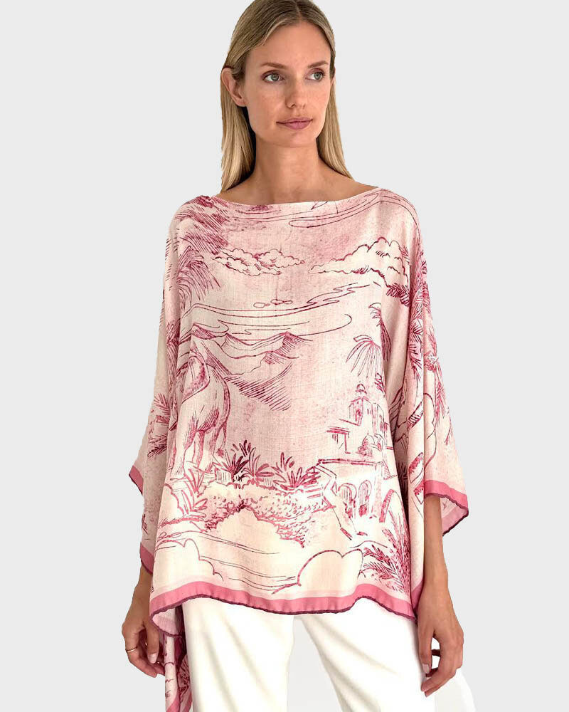 CASHMERE PRINTED PONCHO: CAIRO:  LIGHT PINK