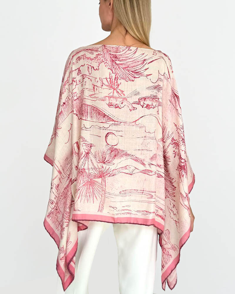 CASHMERE PRINTED PONCHO: CAIRO:  LIGHT PINK