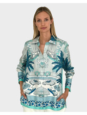 COLLARED SILK PRINTED SHIRT: MIAMI: AQUA