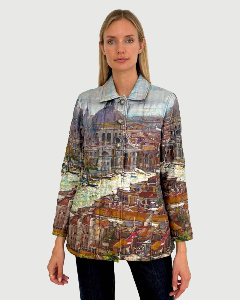 SILK PRINTED QUILTED JACKET: VENICE: MULTI