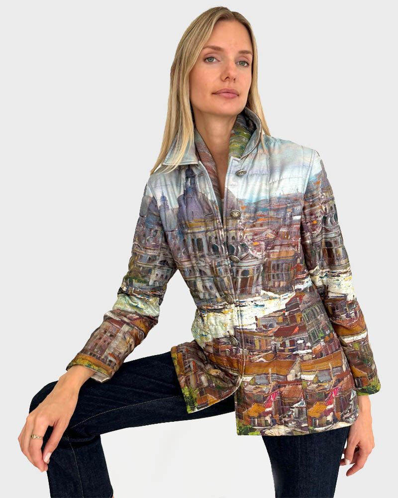 SILK PRINTED QUILTED JACKET: VENICE: MULTI