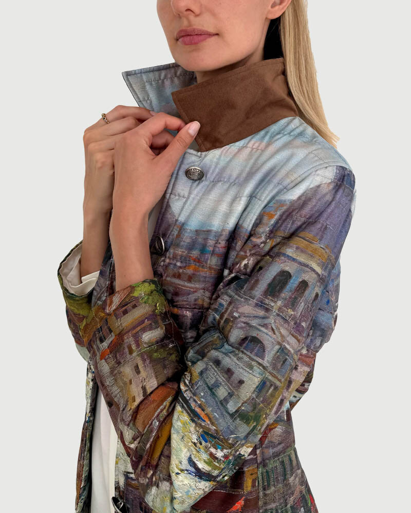 SILK PRINTED QUILTED JACKET: VENICE: MULTI