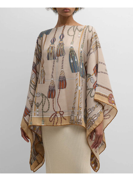 CASHMERE PRINTED PONCHO: REMINI: BEIGE