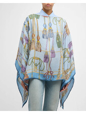 CASHMERE PRINTED PONCHO: REMINI: LIGHT BLUE