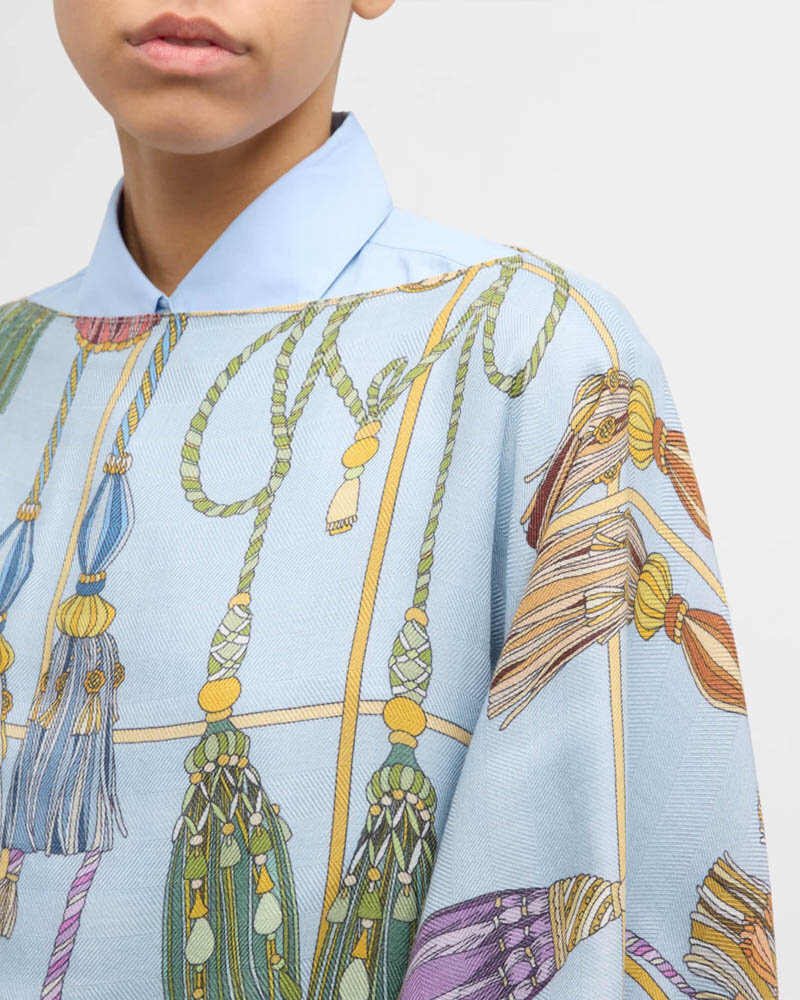 CASHMERE  PRINTED PONCHO: REMINI: LIGHT BLUE