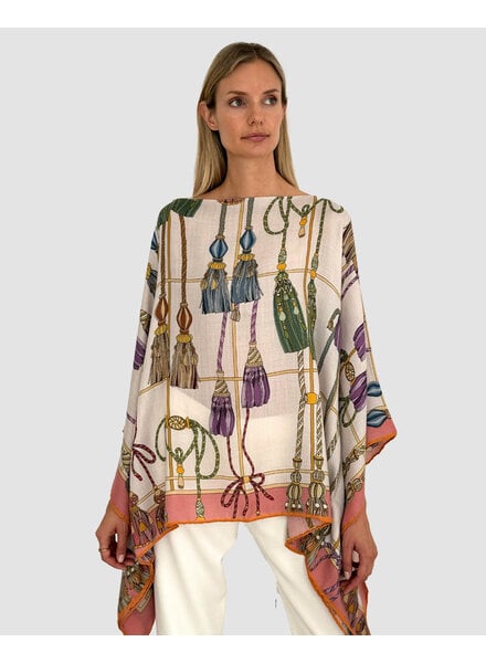 CASHMERE PRINTED PONCHO: REMINI: PINK