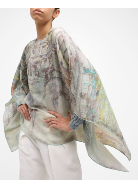 CASHMERE PRINTED PONCHO: VENICE: SAGE