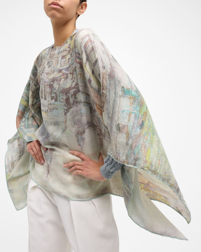 CASHMERE  PRINTED PONCHO: VENICE: SAGE