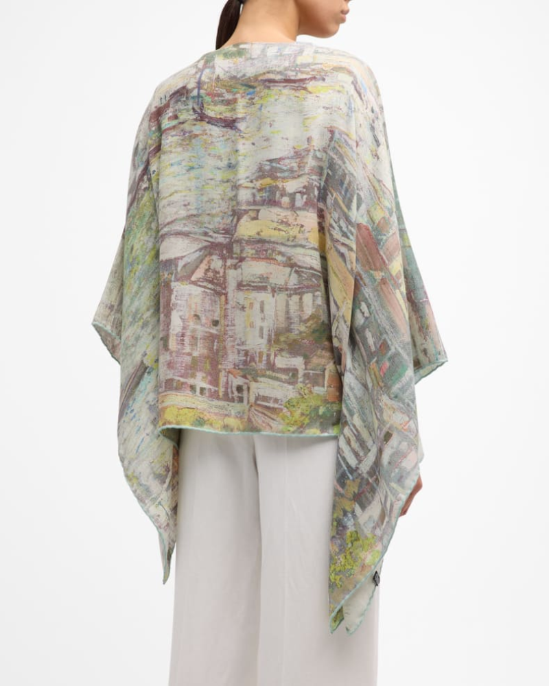 CASHMERE  PRINTED PONCHO: VENICE: SAGE