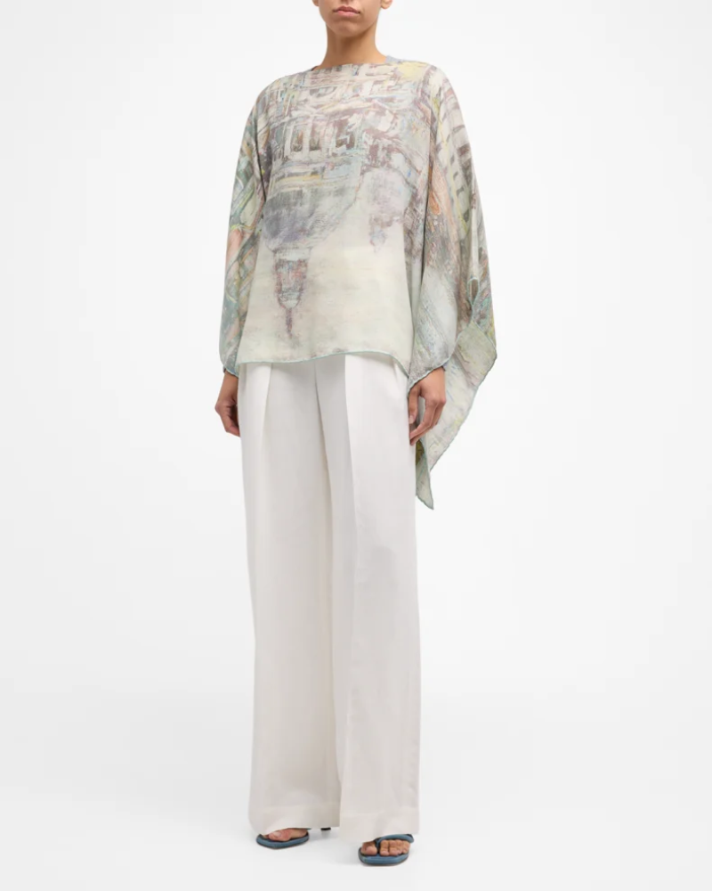 CASHMERE  PRINTED PONCHO: VENICE: SAGE