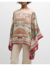CASHMERE PRINTED PONCHO: MIAMI: PINK