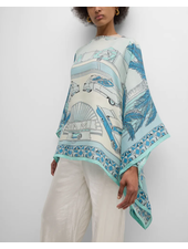 CASHMERE PRINTED PONCHO: MIAMI: AQUA