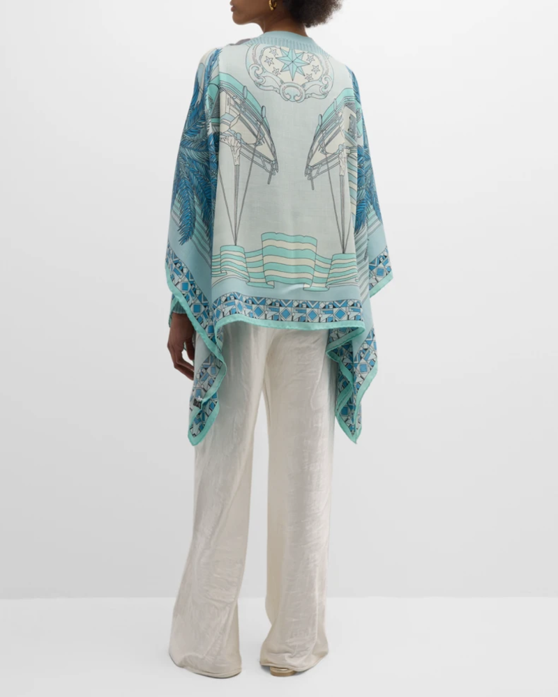 CASHMERE  PRINTED PONCHO: MIAMI: AQUA