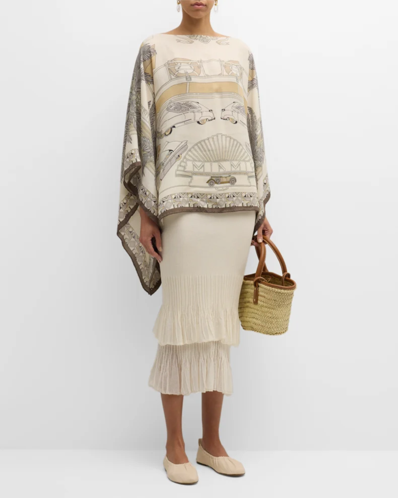 CASHMERE  PRINTED PONCHO: MIAMI: SAND