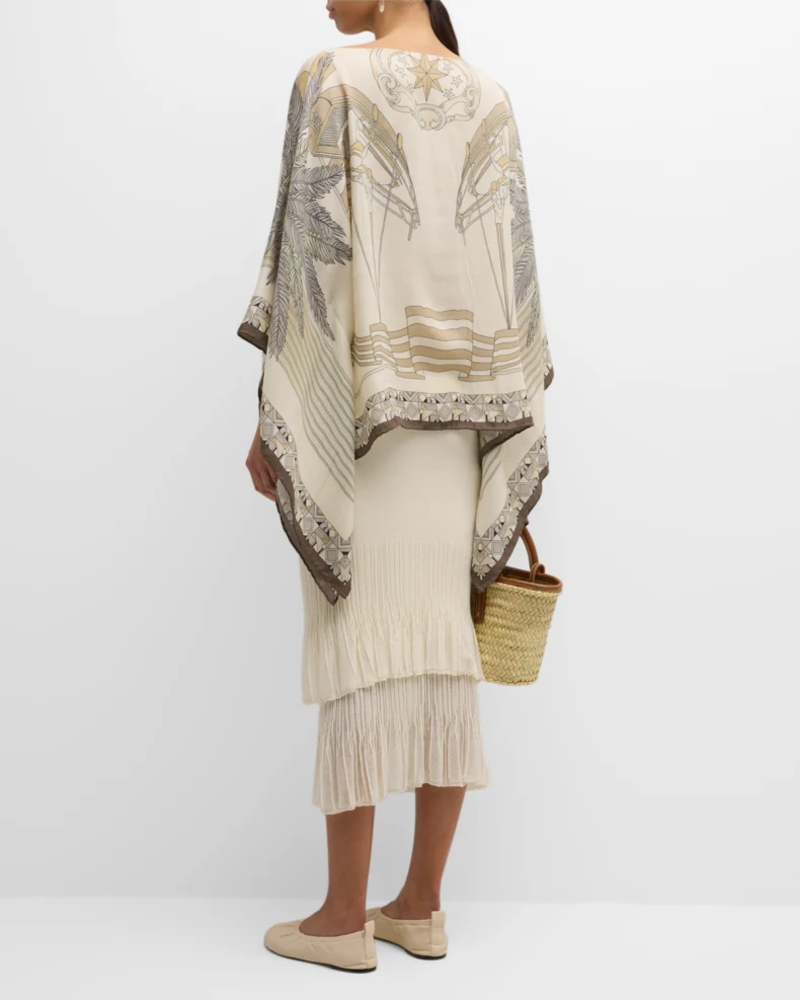 CASHMERE  PRINTED PONCHO: MIAMI: SAND