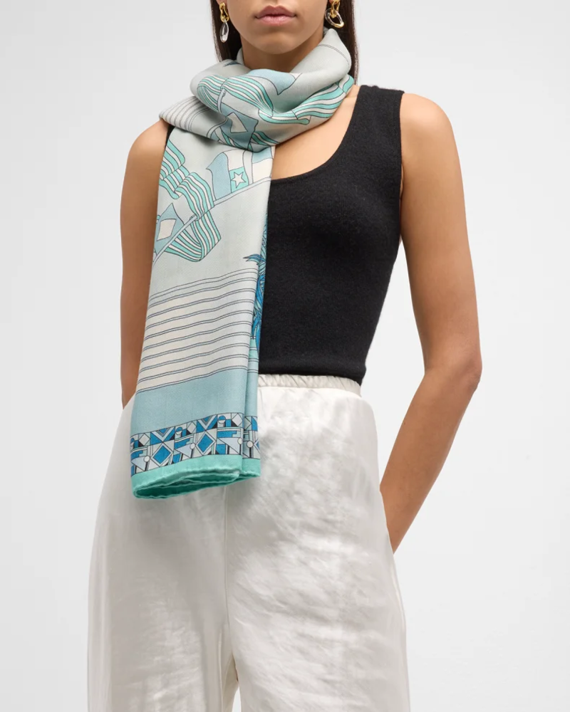 CASHMERE PRINTED SCARF: MIAMI: AQUA