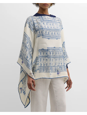 CASHMERE PRINTED PONCHO: ASTI: LIGHT BLUE