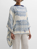 CASHMERE  PRINTED PONCHO: ASTI: LIGHT BLUE