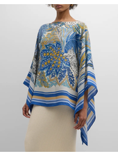 CASHMERE PRINTED PONCHO: AMAZONIA: COBALT